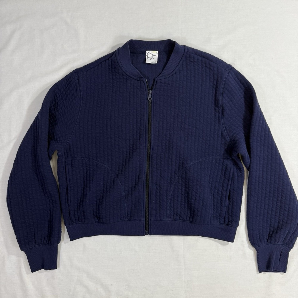 OFFLINE By Aerie Coffee Run Bomber Jacket Navy Blue Sz Large Zipper Pockets